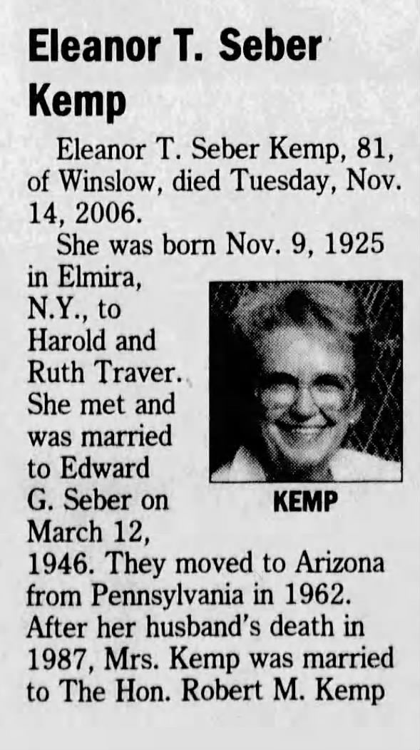 Obituary for Eleanor T. Seber, 1925-2006 (Aged 81)